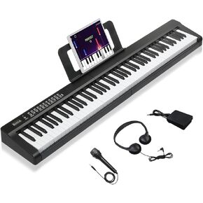 Ktaxon 88 Key Keyboard Piano مع Bluetooth MIDI، 3 وضع تعليمي ولوحة مفاتيح مزدوجة، 1000 إيقاع ونغمات، 150 عرضًا توضيحيًا، بيانو رقمي مع مقعد، سماعات رأس، ميكروفون، دواسة، ملصق بيانو (كامل) in Saudi Arabia