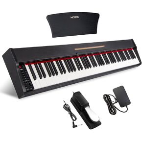 لوحة مفاتيح البيانو MOSEN 88 مفتاحًا، بيانو رقمي للمبتدئين مع لوحة مفاتيح حساسة للسرعة 88 مفتاحًا بالحجم الكامل، تسجيل، وتر، ملصقات بيانو، دواسة مستدامة، لمسة نهائية خشبية قديمة باللون الأسود (MSP-30BK) in Kuwait