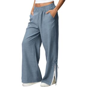 سراويل بالازو الكتانية للسيدات سراويل صيفية عالية الخصر غير رسمية من الدانتيل سراويل واسعة الساق 2026 ملابس للشاطئ والسفر والإجازات in Kuwait