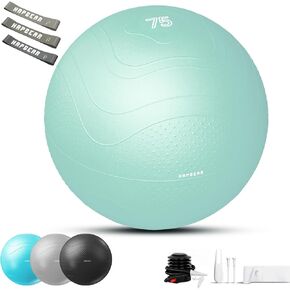 كرة تمرين هاببير (22 بوصة/26 بوصة/30 بوصة) - كرة يوجا/بيلاتيس مقاومة للانزلاق ومقاومة للانفجار للتدريب الأساسي وتحسين وضعية الجسم، صالة الألعاب الرياضية المنزلية/إعادة التأهيل/كرة الحمل، مضخة سريعة و3 أشرطة مقاومة متضمنة in Kuwait
