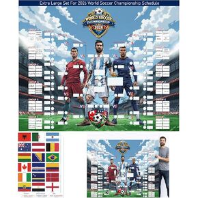 كأس العالم 2026 من mascotwish - حامل ملصق جدول - 5.2 قدم × 4.1 قدم مخطط حائط كبير لبطولة كرة القدم مع ملصقات العلم، ومتتبع مباراة الفينيل لديكور الحفلات لبطولة كرة القدم العالمية 2026 in Kuwait