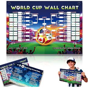 ملصق جدول كأس العالم، بضائع كأس العالم، طباعة مزدوجة الجوانب، بدون تجعد، جدول زمني مقاوم للماء، قابل للمسح، جدول بطولة كرة القدم 2026 ومخطط معلومات الفريق، ملصق هدايا لمحبي كرة القدم in Kuwait