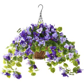 Artificial Fake Hanging Flowers Plants Baskets for Outdoors Fall Decoration, Fake Silk Orange-Brown Orchid UV Resistant Look Real for Home Outside Garden Balcony Patio Yard Porch Autumn Decor in Kuwait