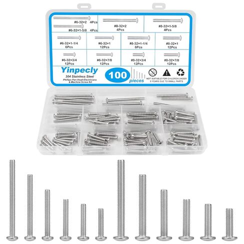 Yinpecly 100 PCS Machine Screws, #6-32#8-32 Phillips Pan Head Electricians Screw 304 Stainless Steel Screws for Electrical Wall Plate Switch, Receptacles Mounting Screws in Saudi Arabia