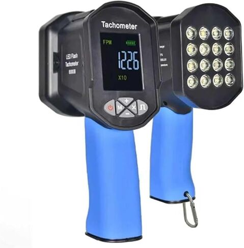 مقياس سرعة الدوران الرقمي المحمول، ستروبسكوب رقمي غير متصل مع 16 خرزة مصباح، نطاق القياس 60-99999 FPM ودقة عالية 0.001%، للمروحة، محرك المحرك، الإطارات، اختبار السرعة in Kuwait