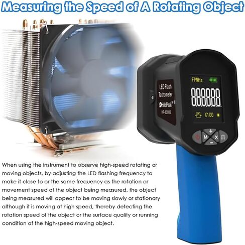 مقياس سرعة الدوران الرقمي المحمول، ستروبسكوب رقمي غير متصل مع 16 خرزة مصباح، نطاق القياس 60-99999 FPM ودقة عالية 0.001%، للمروحة، محرك المحرك، الإطارات، اختبار السرعة in Kuwait