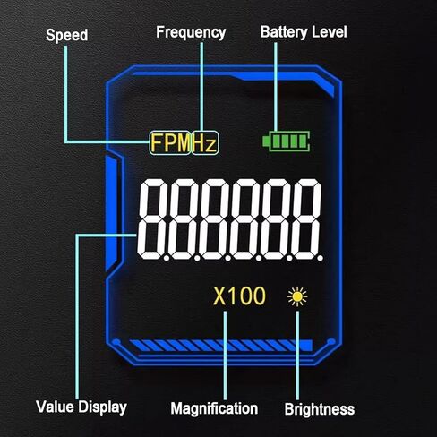 مقياس سرعة الدوران الرقمي المحمول، ستروبسكوب رقمي غير متصل مع 16 خرزة مصباح، نطاق القياس 60-99999 FPM ودقة عالية 0.001%، للمروحة، محرك المحرك، الإطارات، اختبار السرعة in Kuwait