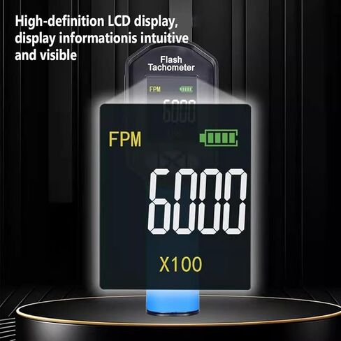 مقياس سرعة الدوران الرقمي المحمول، ستروبسكوب رقمي غير متصل مع 16 خرزة مصباح، نطاق القياس 60-99999 FPM ودقة عالية 0.001%، للمروحة، محرك المحرك، الإطارات، اختبار السرعة in Kuwait