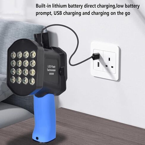 مقياس سرعة الدوران الرقمي المحمول، ستروبسكوب رقمي غير متصل مع 16 خرزة مصباح، نطاق القياس 60-99999 FPM ودقة عالية 0.001%، للمروحة، محرك المحرك، الإطارات، اختبار السرعة in Kuwait