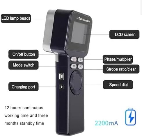 مقياس سرعة الدوران الرقمي LED ستروبوسكوب، ستروبوسكوب مع شاشة LCD، تردد ستروب قابل للتعديل، 9 مصابيح، نطاق 1-999999 دورة في الدقيقة، لقياس التروس in Kuwait