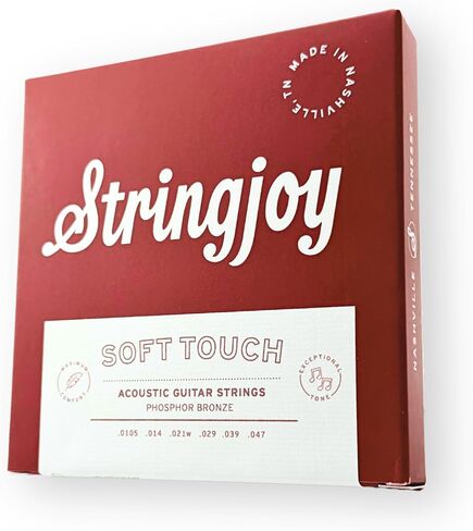 Stringjoy 10.5-47 مواد طبيعية ناعمة الملمس - أوتار جيتار صوتية برونزية فوسفور خفيفة ممتازة - راحة إضافية ونغمة استثنائية، مجموعة صوتية مكونة من 6 أوتار in Kuwait