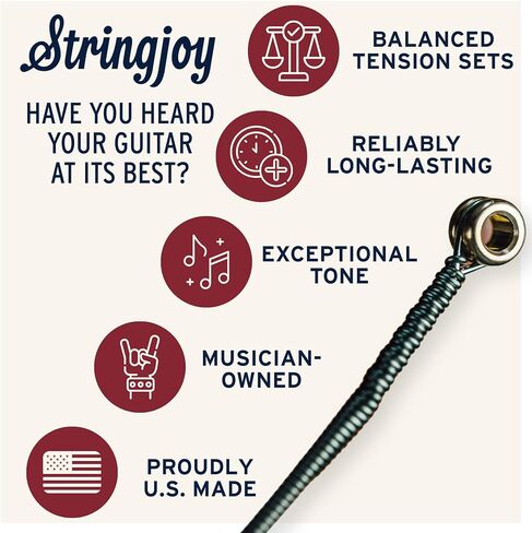 Stringjoy 10.5-47 مواد طبيعية ناعمة الملمس - أوتار جيتار صوتية برونزية فوسفور خفيفة ممتازة - راحة إضافية ونغمة استثنائية، مجموعة صوتية مكونة من 6 أوتار in Kuwait