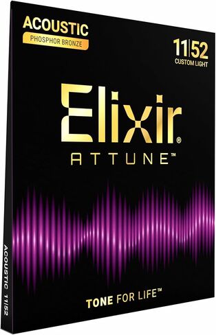 سلاسل Elixir، أوتار الجيتار الصوتية ATTUNE، برونز الفوسفور، نغمة واضحة وواضحة تدوم طويلاً مع ملمس طبيعي، مجموعة من 6 أوتار، ضوء مخصص 11-52 in Saudi Arabia