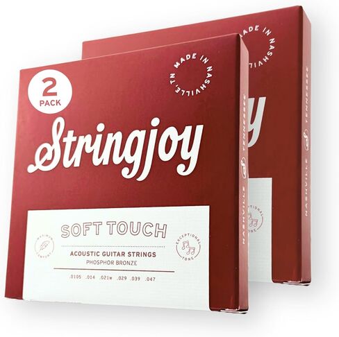 Stringjoy 10.5-47 مواد طبيعية ناعمة الملمس - أوتار جيتار صوتية برونزية فوسفور خفيفة ممتازة - راحة إضافية ونغمة استثنائية، مجموعة صوتية مكونة من 6 أوتار in Kuwait