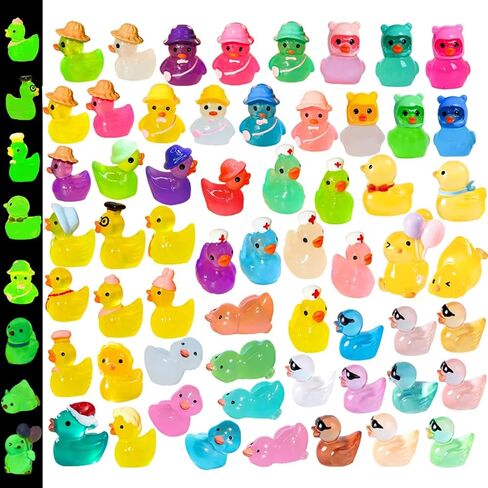60 Pcs Luminous Mini Resin Ducks Miniature Ducks Figurines Tiny Little Ducks Glow in Dark Mini Figures to Hide Micro Landscape Ornaments Fairy Garden Accessories in Kuwait