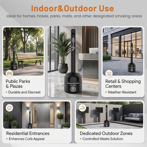 ZONEGRACE Cigarette Trash Can & Cigarette Butt Disposal Outdoor, 40" Tall Commercial Smoking Receptacle, 6 Gallon Heavy Duty Steel Smokers Pole, Stand Up Cigar Ashtrays for Outdoors and Patio, Black in Kuwait