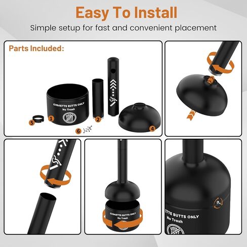 ZONEGRACE Cigarette Trash Can & Cigarette Butt Disposal Outdoor, 40" Tall Commercial Smoking Receptacle, 6 Gallon Heavy Duty Steel Smokers Pole, Stand Up Cigar Ashtrays for Outdoors and Patio, Black in Kuwait