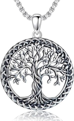 Cuoka Tree of Life Necklace 925 Sterling Silver, Retro Gothic Family Tree of Life Pendants Jewelry for Women Wife Mother Girlfriend in Kuwait