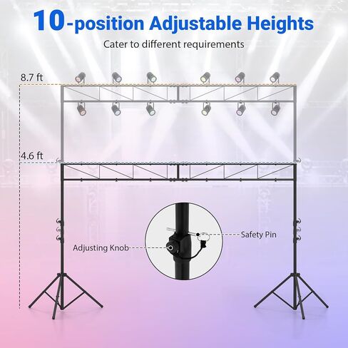 Goplus DJ Light Stand, Lighting Truss System with 12 Lights Hold 110LBS Capacity, 10-Level Adjustable Heights, 2 Folding Tripods, Metal Stage Lighting Stand for Portable Audio Stage, Bar, Party, Bands in Saudi Arabia