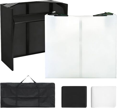 DJ Booth Portable 44 * 21 * 48in, DJ Facade Booth DJ Table Stand w/Black & White Scrim, Carrying Bag, Metal Foldable DJ Stand Table Station for Wedding, Show, Party in Kuwait