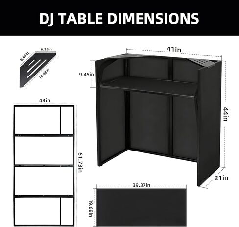 DJ Booth Portable 44 * 21 * 48in, DJ Facade Booth DJ Table Stand w/Black & White Scrim, Carrying Bag, Metal Foldable DJ Stand Table Station for Wedding, Show, Party in Kuwait