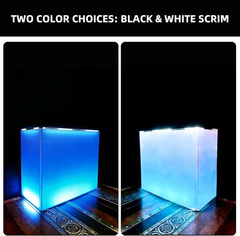 DJ Booth Portable 44 * 21 * 48in, DJ Facade Booth DJ Table Stand w/Black & White Scrim, Carrying Bag, Metal Foldable DJ Stand Table Station for Wedding, Show, Party in Kuwait