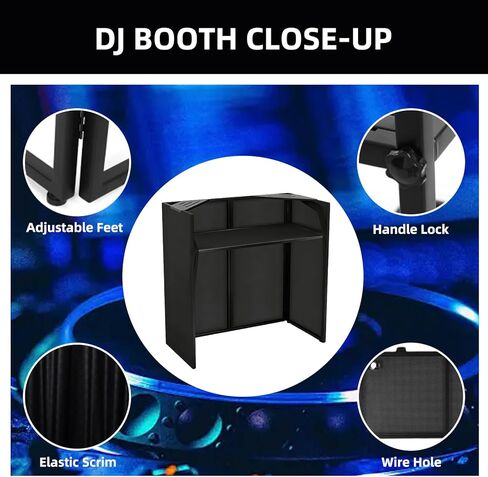 DJ Booth Portable 44 * 21 * 48in, DJ Facade Booth DJ Table Stand w/Black & White Scrim, Carrying Bag, Metal Foldable DJ Stand Table Station for Wedding, Show, Party in Kuwait