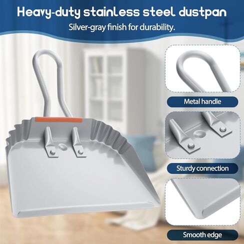 4 Pack 12 inch Heavy Duty Metal Dustpan, Steel Industrial Commercial Dust Pan with Handle, Wide Scooper Dust, Debris Sweeping Tool for Indoor, Outdoor, Fireplace, Silver in Saudi Arabia