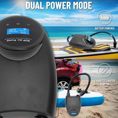 مضخة TONSIM 12 فولت كهربائية عالية الضغط 20 رطل لكل بوصة مربعة مع شاشة LCD لمراقبة الضغط - مضخة نفخ وانكماش سريعة مع وظيفة إيقاف تلقائي لألواح التجديف والزوارق والمطاطية in Kuwait