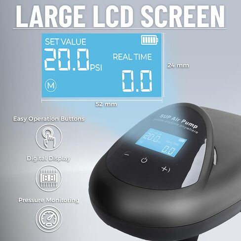 مضخة TONSIM 12 فولت كهربائية عالية الضغط 20 رطل لكل بوصة مربعة مع شاشة LCD لمراقبة الضغط - مضخة نفخ وانكماش سريعة مع وظيفة إيقاف تلقائي لألواح التجديف والزوارق والمطاطية in Kuwait