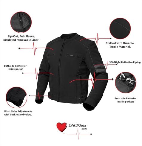 LVAD HeartMate Men’s Textile Jacket –Durable All-Season LVAD Apparel for HeartMate 2 & 3 Patients -Battery Controller Pockets (XX-Large) in Kuwait
