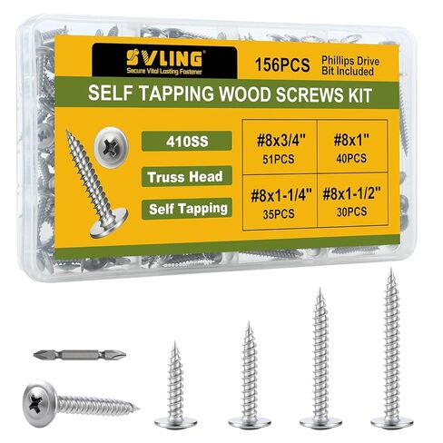 Black Wood Screws Phillips Modified Truss Head Assortment Kit 155PCS, Stainless Steel 410 Quick Self Tapping Screws for Wood Metal, #8 x 3/4",1",1-1/4",1-1/2" in Kuwait