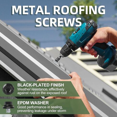 #10 x 3/4" (50 PCS) Black Metal Roofing Screws with Rubber Washer, Hex Head Self Tapping Screws for Metal, Self Drilling Sheet Metal Screw in Kuwait