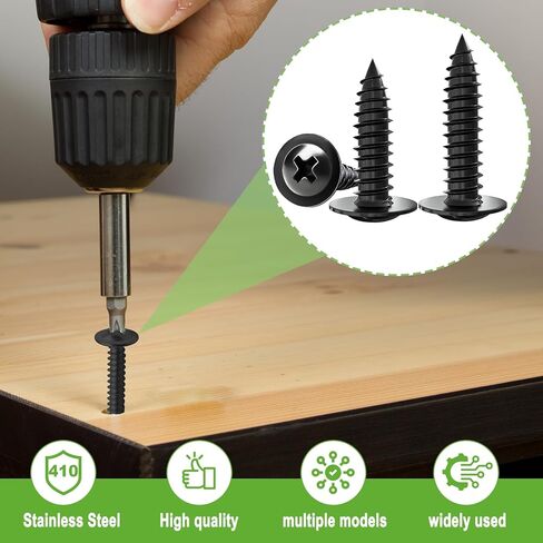 mxuteuk 185PCS #8 Black Wood Screws,Phillips Modified Truss Head Black Screws for Wood,410 Stainless Steel Quick Metal Self Tapping Screw for DIY Projects Home Repairs,6 Sizes 1/2" to 1-2" in Saudi Arabia