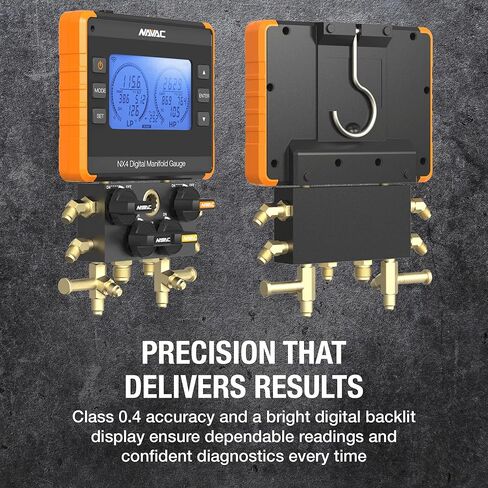 مقياس NAVAC Nexus الرقمي المتعدد NX4V - أداة HVAC ذات 4 صمامات مع اتصال بلوتوث، تطبيق myNAVAC، متوافق مع A2L، مقياس ميكرون NMV1S مدمج، تصميم متين مدمج، دقة عالية للفنيين in Kuwait