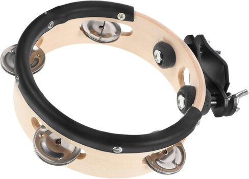 Alipis 6-inch Clip-on Mounted Tambourine with Natural Wood Frame, Drum Set Cymbal Accessory for Hi-hat Stand, Single Row Jingles Musical Percussion Instrument for Beginner Drum Players in Saudi Arabia