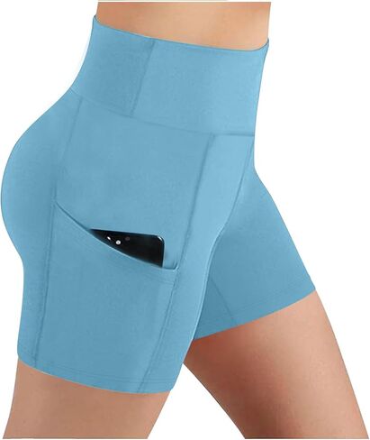 Women Biker Shorts High Waist Tummy Control Scrunch Butt Lifting Yoga Shorts with Pockets Workout Gym Short Leggings in Saudi Arabia