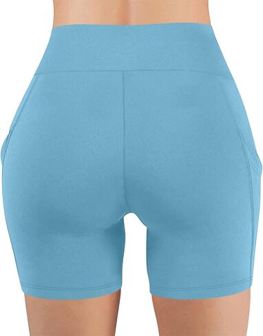 Women Biker Shorts High Waist Tummy Control Scrunch Butt Lifting Yoga Shorts with Pockets Workout Gym Short Leggings in Saudi Arabia