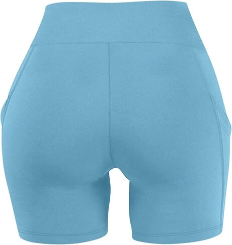 Women Biker Shorts High Waist Tummy Control Scrunch Butt Lifting Yoga Shorts with Pockets Workout Gym Short Leggings in Saudi Arabia