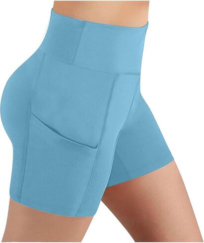 Women Biker Shorts High Waist Tummy Control Scrunch Butt Lifting Yoga Shorts with Pockets Workout Gym Short Leggings in Saudi Arabia