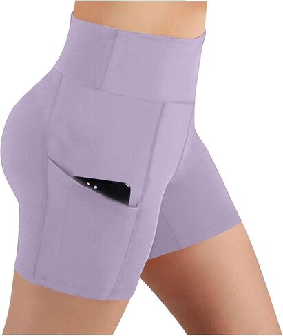 Women Biker Shorts High Waist Tummy Control Scrunch Butt Lifting Yoga Shorts with Pockets Workout Gym Short Leggings in Saudi Arabia