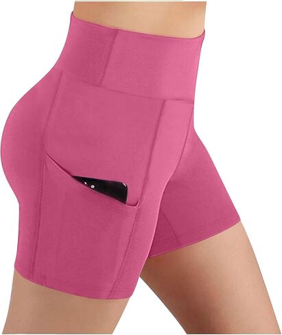 Women Biker Shorts High Waist Tummy Control Scrunch Butt Lifting Yoga Shorts with Pockets Workout Gym Short Leggings in Saudi Arabia