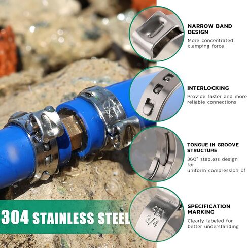 120PCS Pex Crimp Rings Assortment,304 Stainless Steel Pex Clamps 3/8",1/2",3/4",5/8",1" Single Ear Hose Clamps,Pex Cinch Clamps for Pex Fittings Pipe Tubing in Kuwait