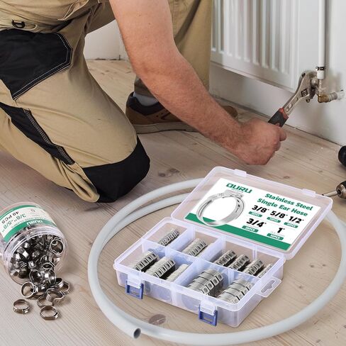 120PCS Pex Crimp Rings Assortment,304 Stainless Steel Pex Clamps 3/8",1/2",3/4",5/8",1" Single Ear Hose Clamps,Pex Cinch Clamps for Pex Fittings Pipe Tubing in Kuwait