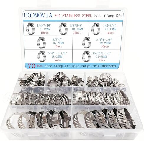 20 Pcs 1-1/4"~2-1/4"(33-57mm) 304 Stainless Steel Hose Clamps-Worm Drive Clamps for Fuel Line, Automotive, Oil Pipe, Gas Line, Water Hose, HVAC Systems in Saudi Arabia