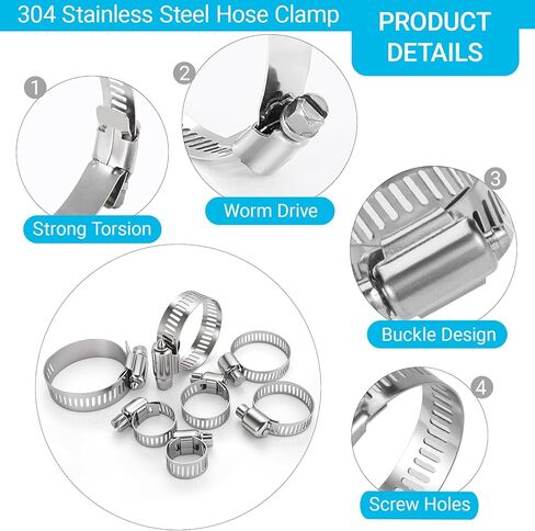 20 Pcs 1-1/4"~2-1/4"(33-57mm) 304 Stainless Steel Hose Clamps-Worm Drive Clamps for Fuel Line, Automotive, Oil Pipe, Gas Line, Water Hose, HVAC Systems in Saudi Arabia
