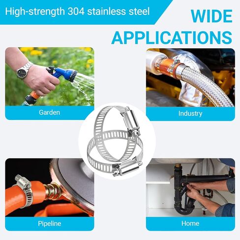 20 Pcs 1-1/4"~2-1/4"(33-57mm) 304 Stainless Steel Hose Clamps-Worm Drive Clamps for Fuel Line, Automotive, Oil Pipe, Gas Line, Water Hose, HVAC Systems in Saudi Arabia