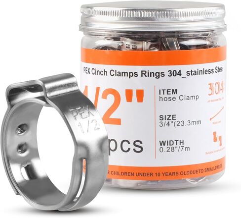 130PCS Stainless Steel Single Ear Hose Clamps 3/4 Inch PEX Cinch Clamps for Pex Tubing Pipes Fitting Connections(3/4) in Kuwait