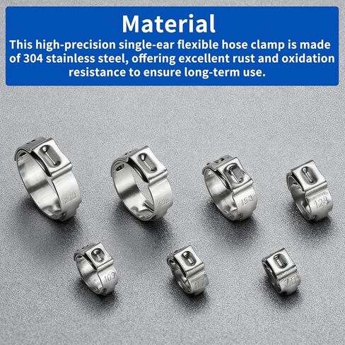 92 Pcs Single Ear Hose Clamps, 6-21mm Adjustable Stainless Steel Single Hose Crimp Clamps, Ear Stepless Pinch Clampss, Cinch Rings Assortment Kit for Automotive Home Plumbing Line Pipe Clips in Kuwait