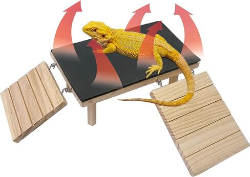 منصة تشمس التنين الخشبية الملتحي مع حجر تخزين الحرارة ، منصة تشمس الزواحف مع منحدر تسلق ، مخبأ التنين الملتحي لل geckos ، الثعابين ، الفهد ، السحالي ، السلاحف (كبيرة) in Kuwait